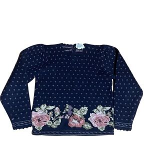Floral Patterned Navy Sweater 100% wool